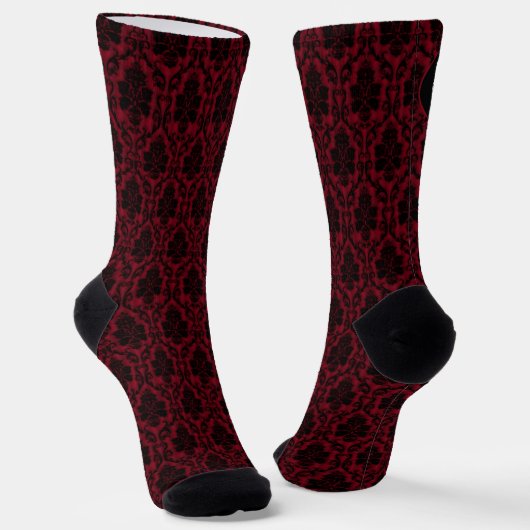 Gothic Red Black Damask Monogram ソックス (傾斜あり)