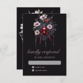 Gothic Red & Black Floral Spider Web Handfasting 出欠カード (正面/裏面)