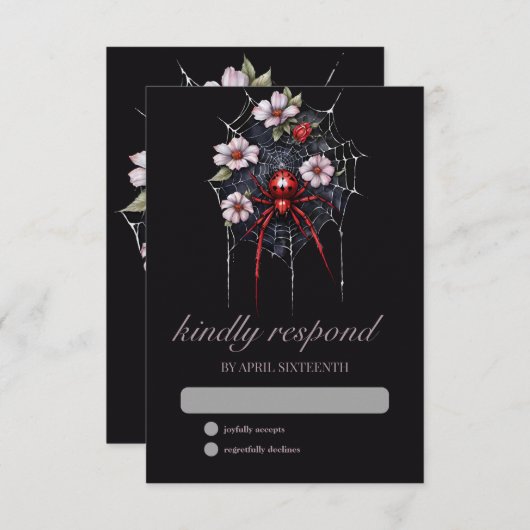 Gothic Red & Black Floral Spider Web Handfasting 出欠カード (正面/裏面)