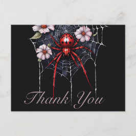 Gothic Red & Black Floral Spiderweb Thank You ポストカード