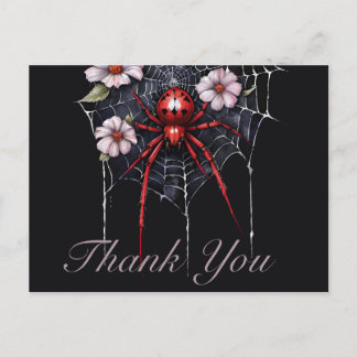 Gothic Red & Black Floral Spiderweb Thank You ポストカード