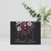 Gothic Red & Black Floral Spiderweb Thank You ポストカード (スタンド正面)