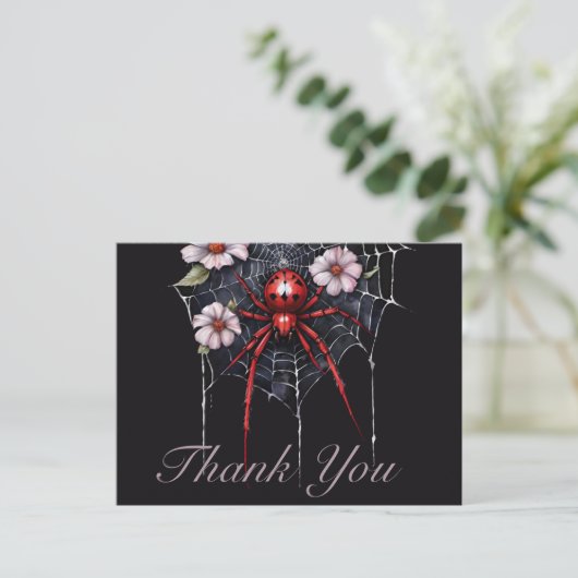 Gothic Red & Black Floral Spiderweb Thank You ポストカード (スタンド正面)