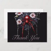 Gothic Red & Black Floral Spiderweb Thank You ポストカード (正面/裏面)