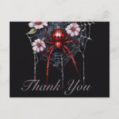 Gothic Red & Black Floral Spiderweb Thank You ポストカード (正面)
