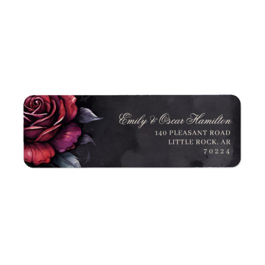 Gothic Red & Black Rose Elegant Return Address ラベル (正面)