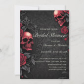 Gothic Red & Black Skull & Rose Bridal Shower 招待状 (正面)