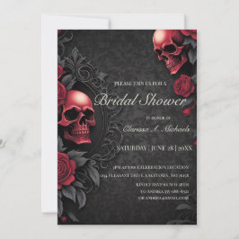 Gothic Red & Black Skull & Rose Bridal Shower 招待状