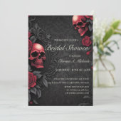 Gothic Red & Black Skull & Rose Bridal Shower 招待状 (スタンド正面)