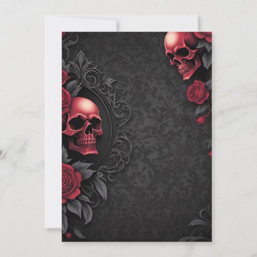 Gothic Red & Black Skull & Rose Bridal Shower 招待状 (裏面)