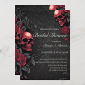 Gothic Red & Black Skull & Rose Bridal Shower 招待状 (正面/裏面)