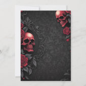 Gothic Red & Black Skull & Rose Damask Handfasting 招待状 (裏面)
