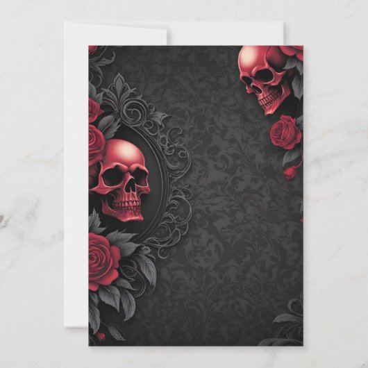 Gothic Red & Black Skull & Rose Damask Handfasting 招待状 (裏面)