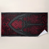 Gothic Red Cathedral Window – Dark Ornamental Art ビーチタオル (正面)
