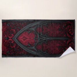 Gothic Red Cathedral Window – Dark Ornamental Art ビーチタオル