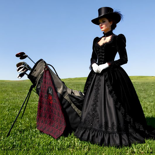 Gothic Red Damask Rose Monogram ゴルフタオル