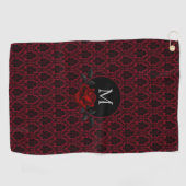 Gothic Red Damask Rose Monogram ゴルフタオル (横)