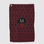 Gothic Red Damask Rose Monogram ゴルフタオル (正面)