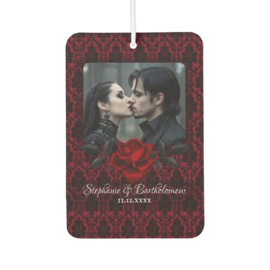 Gothic Red Damask Rose Personalized カーエアーフレッシュナー (正面)