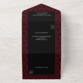 Gothic Red Damask Rose Wedding オールインワン招待状 (外側)
