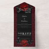 Gothic Red Damask Rose Wedding オールインワン招待状 (内側)