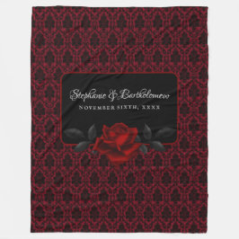 Gothic Red Damask Rose Wedding フリースブランケット