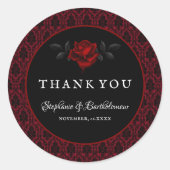 Gothic Red Damask Rose Wedding ラウンドシール (正面)