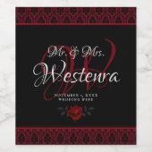 Gothic Red Damask Rose Wedding ワインラベル (シングルラベル)