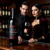 Gothic Red Damask Rose Wedding ワインラベル