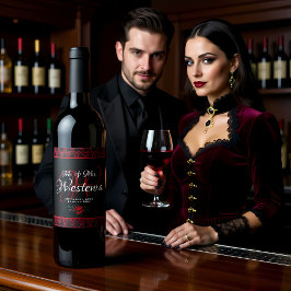Gothic Red Damask Rose Wedding ワインラベル
