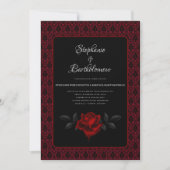 Gothic Red Damask Rose Wedding 招待状 (正面)