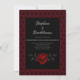 Gothic Red Damask Rose Wedding 招待状