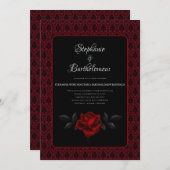 Gothic Red Damask Rose Wedding 招待状 (正面/裏面)