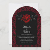 Gothic Red Damask Rose Wedding 招待状 (正面)