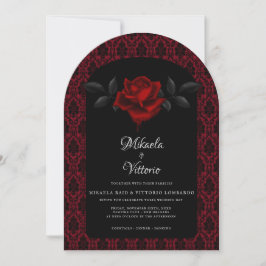 Gothic Red Damask Rose Wedding 招待状