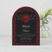 Gothic Red Damask Rose Wedding 招待状 (スタンド正面)