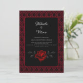 Gothic Red Damask Rose Wedding 招待状 (スタンド正面)