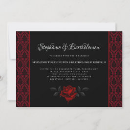 Gothic Red Damask Rose Wedding Invitation 招待状
