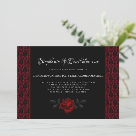 Gothic Red Damask Rose Wedding Invitation 招待状 (スタンド正面)