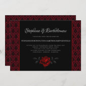 Gothic Red Damask Rose Wedding Invitation 招待状 (正面/裏面)