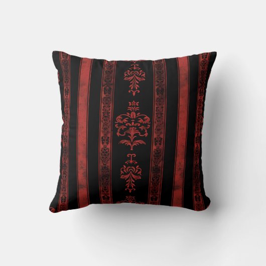 Gothic Red Damask Stripe Pattern  クッション (裏面)
