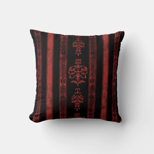 Gothic Red Damask Stripe Pattern  クッション (正面)