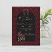 Gothic Red Damask Victorian Pram Baby Shower 招待状 (スタンド正面)