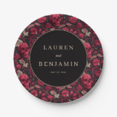 Gothic Red Floral Skulls ペーパープレート (正面)