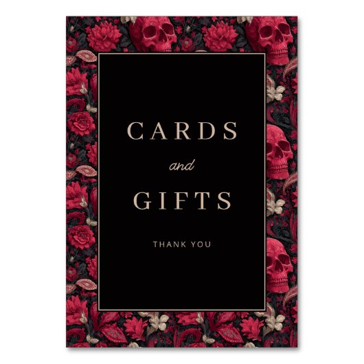 Gothic Red Floral Skulls Border テーブルナンバー (正面)
