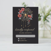 Gothic Red & Gold Floral Spider Web Handfasting 出欠カード (スタンド正面)