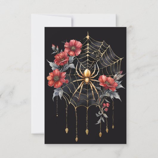 Gothic Red & Gold Floral Spider Web Handfasting 出欠カード (裏面)