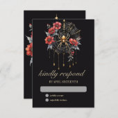 Gothic Red & Gold Floral Spider Web Handfasting 出欠カード (正面/裏面)