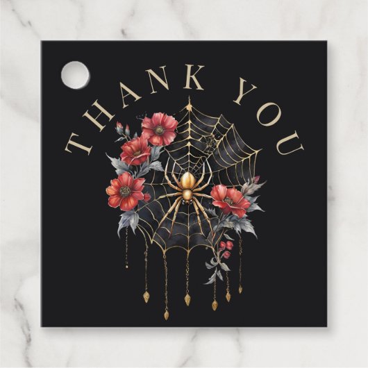 Gothic Red & Gold Floral Spiderweb Thank You フェイバータグ (正面)
