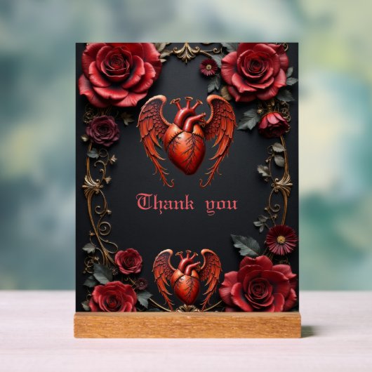 Gothic Red Heart with Roses – Dark Romantic アクリルサイン (ニュートラル)